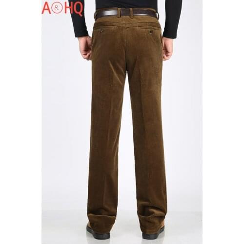 Thick Warm Corduroy Winter Pants Men Loose Straight Trousers High Waist Mens Trousers Black Khaki Plus Size 40 42