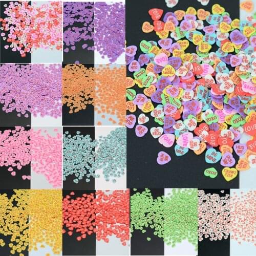 100g Lovely Color Heart Slices Polymer Hot Clay Valentine Sprinkles for DIY Craft Slime Filling Nails Art Decoration Accessories