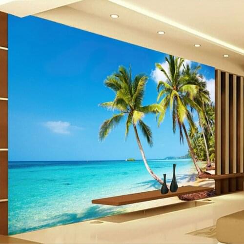 Custom 3D Photo Wallpaper Murals Sunshine Sea Water Beach Coconut Tree Wall Mural Wallpaper Living Room Sofa Bedroom TV Backdrop
