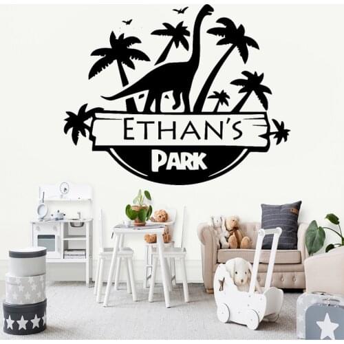 Custom Name Wall Stickers Boys Room Decoration Jurassic Park Vinyl Decals Dinosaur Wall Decor Kids Bedroom Art Mural Nursery