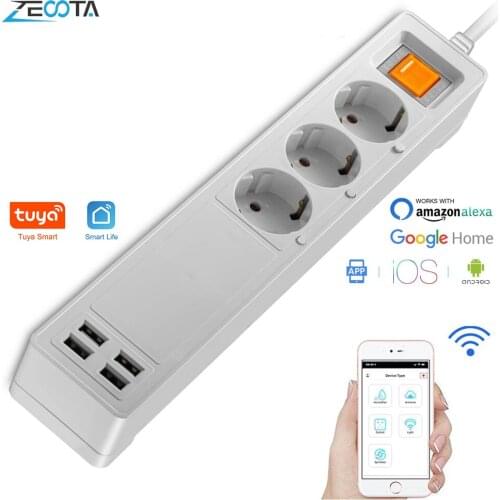 Smart Wifi Power Strip Outlets Surge Protector Multiple EU Plug Extension USB Socket Individual Remote Control Alexa Google Home