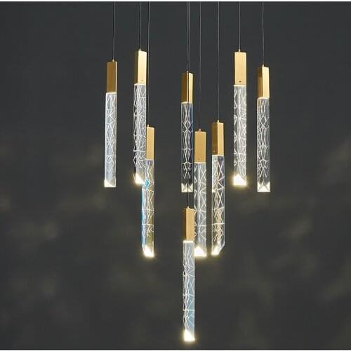 Modern Loft LED Chandelier K9 Crystal Chrome Duplex Stair Chandelier Living Room Hotel Hanging Light Luxury Lamp