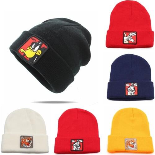 Warm Beanie Knitted Hat Cartoon Donald Embroidery Casual For Boy Girls Winter Hat Fashion Solid Unisex Cap Outdoor Skullies Caps