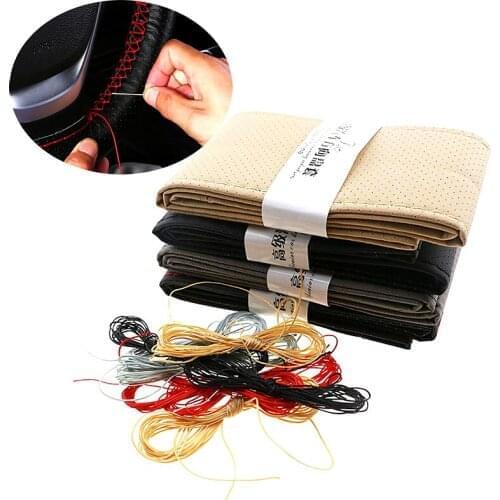 Artificial Leather Car Steering Wheel Woven Cover Sewing Kit for Honda Toyota Lexus Suzuki Mazda Nissan Teana X-Trail Qashqai