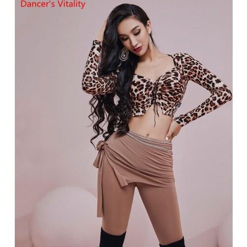 Belly Dance Top Or Pants Leopard print Shirt Long Sleeve Trousers Performance Clothes Female Elegant Competition Clothing