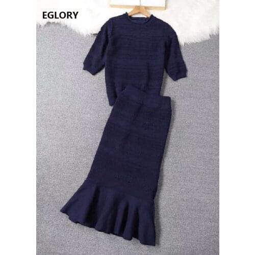 High Quality Sweater Sets 2020 Autumn Winter 2 Piece Set Women Knitted Pullovers+Midi Sexy Mermaid Skirt Ladies Casual Knit Wear