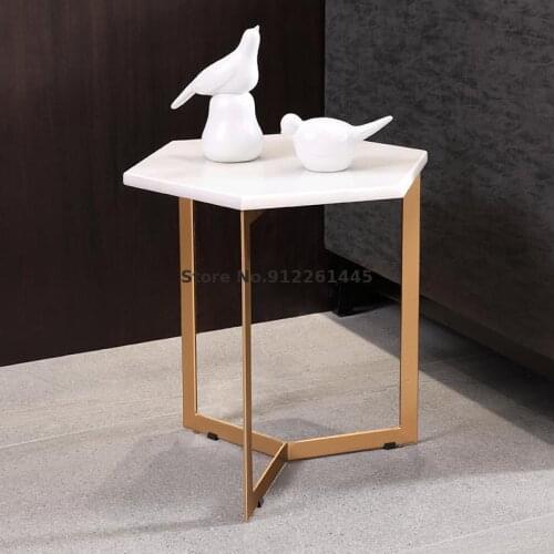 Golden Light Luxury Side Table Marble Sofa Side Cabinet Small Tea Table Study Storage Small Table Hexagonal Bedside Table