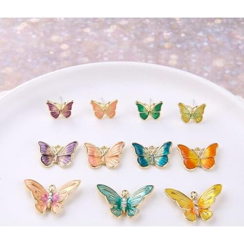 10pcs Korean Style womens Earrings Fashion Color Butterfly Stud Earrings Animal Sweet Girls Pendant Diy ear Jewelry Material