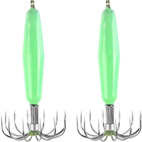 2pcs Sea Fishing Squid Hooks Octopus Hook Saltwater Fishing Lure Hard Bait 5.4cm/6.3cm/7.2cm/ 8.2cm Luminous Squid Hook