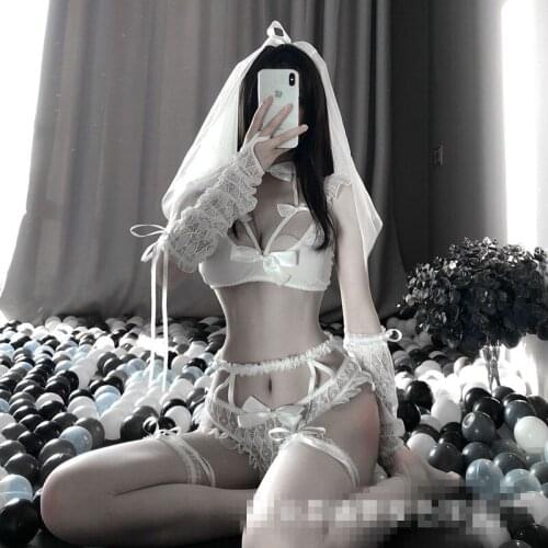 2021 Sexy Lingerie Black White Bra Fairy Wedding Dress Bridal Underwear Lace Mesh Sleepwear Uniform Cosplay Costumes