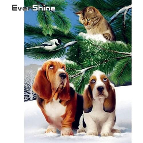 Evershine Diamond Embroidery Full Set Animal Diamond Painting Dog Full Square Drill Display Diamond Mosaic Scenery Winter Decor