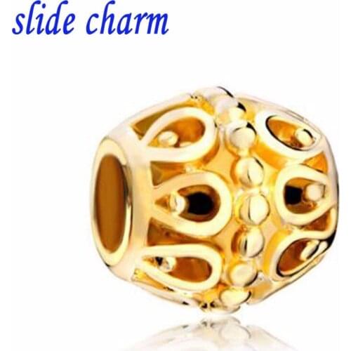 Slide charm Free shipping product gilded oval beads fit Pandora bracelets charm bracelets and jewelry accessories