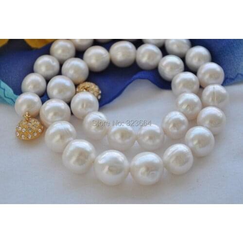 Big 13mm white round Freshwater cultured pearl necklace 17inch