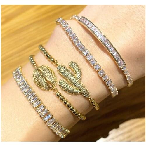 Cactus Beetle multicolor crystal micro pave cz zircon cubic zirconia Bracelet Adjustable silicone Snake Chain Jewelry xdc34