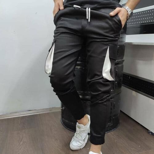 Mens Pocket Design Sweatpants Male Solid Color Long Fitness Running Sports Elastic Waist Pants