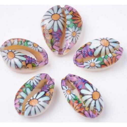 20Pcs Colorful Printed Cowrie Shell Beads No Hole Undrilled Shell Conch Beads Charms For Bracelet Earrings DIY Jewelry Making