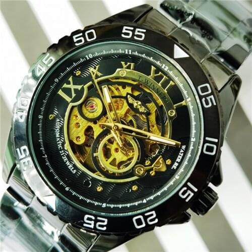 WINNER New Brand Luxury Mechanical Watch Automatic Steel Bracelet Skeleton Watches For Men Wristwatch Wholesale Relogio Mecanico