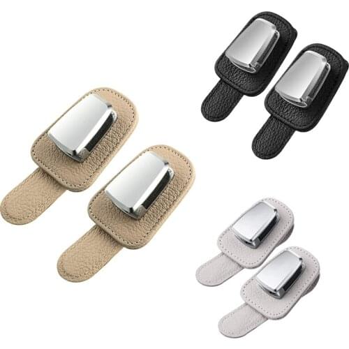 2 Pcs Car Glasses Holder Universal Car Visor Sunglasses Holder Clip Leather Eyeglasses Hanger and Ticket Card Clips