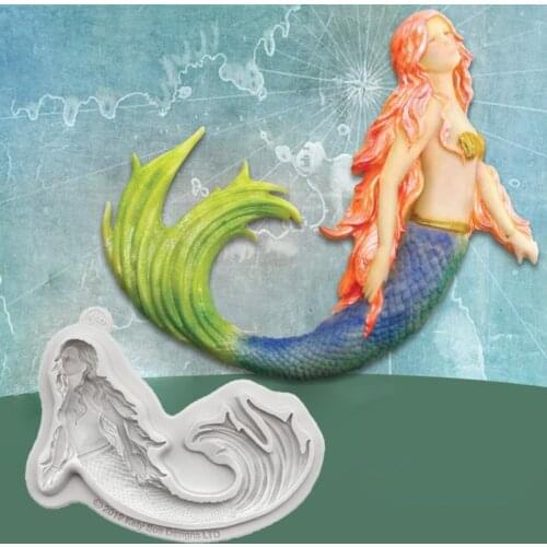 Swimming Mermaid Silicone Mold for Fondant Cake Decor Cupcakes, Sugarcraft, Cookies, Candies, Cards and Clay Bakeware Tools
