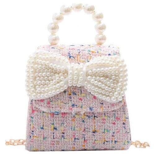 Canvas Children Shoulder Bags Kids Messenger Bags Fashion Pearl Cute Pink Bags for Girls Bowknot Handbags Cute Infant Coin Purse