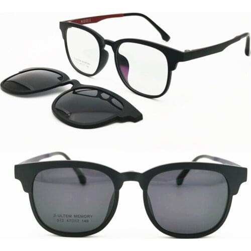 Classic ULTEM wayframe prescription glasses with detachable clip on polarized sunglasses lenses handy eyewear for ladies 512