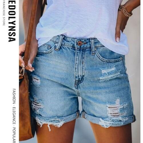 Summer Woman Trendy Ripped Denim Shorts Fashion Sexy High Waist Jeans Shorts Street Hipster Shorts Clothes S-2xl 2021 New Y126