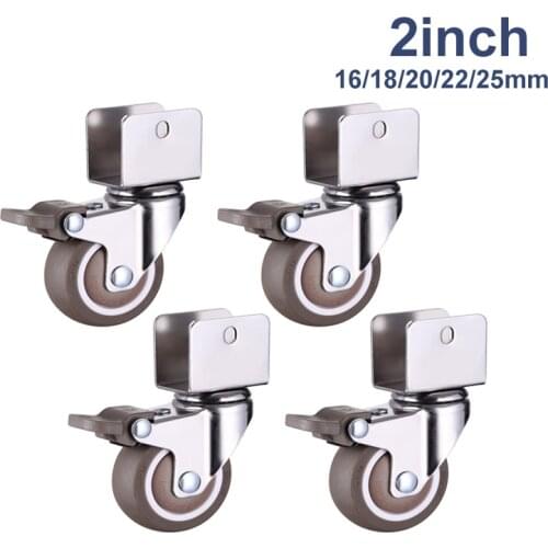 4pcs Furniture Casters 2 inch crib Casters Cabinet Clamp with Brake Wheels Soft Rubber Swivel Caster Furniture Hardware Fittings