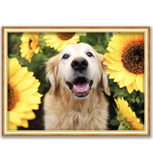 Animal Golden Retriever DIY 11CT Embroidery Cross Stitch Kits Needlework Craft Set Cotton Thread Printed Canvas Home Decoration