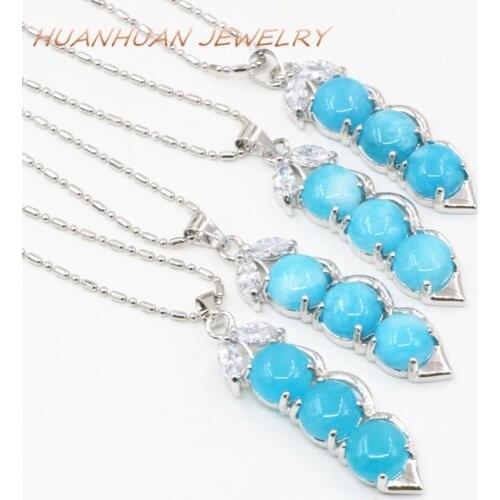 Natural Blue Jades Stone Pendants For Women Peanut Shape Necklaces & Pendant Silver-Color Stainless Steel Chain Jewelry B3359