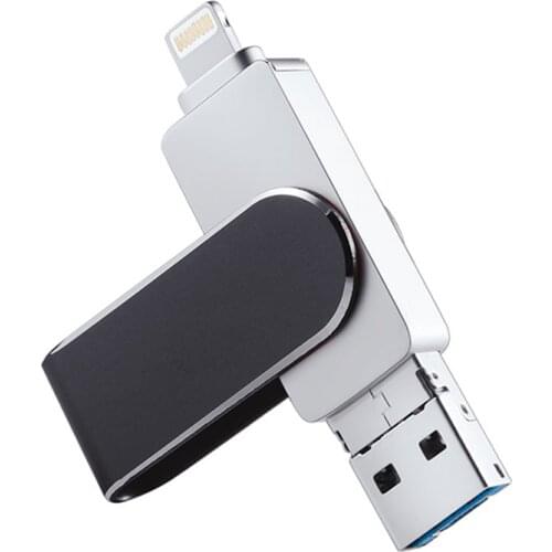 Black 3 in 1 OTG USB Flash Drive for iphone12/11/X/9/8/7/6/5S Pendrive for lightning/micro usb/computer 16GB 32GB 64GB 128GB