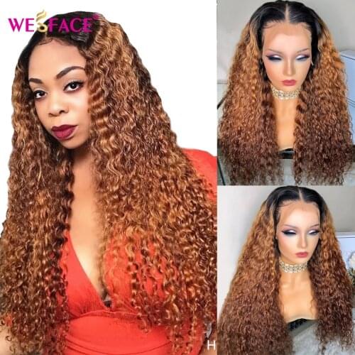 1b30 Ombre curly brown 13X1 T Part human hair wigs for women glueless brazilian remy hair wig 150% density 4X4 lace closrue wig