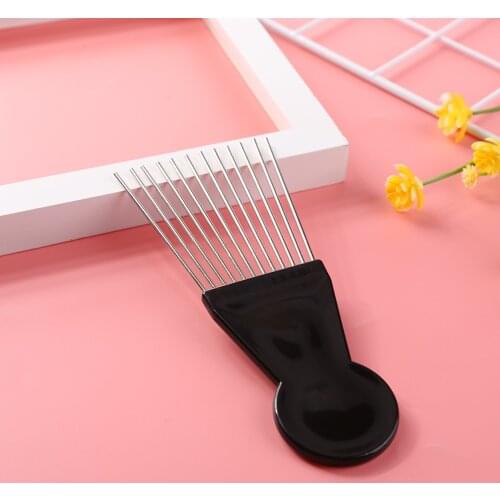 Black Metal African Pick Comb Professional Salon Use Insert Hair Pick Comb Wide Teeth Fork Curly Brush Styling Tools
