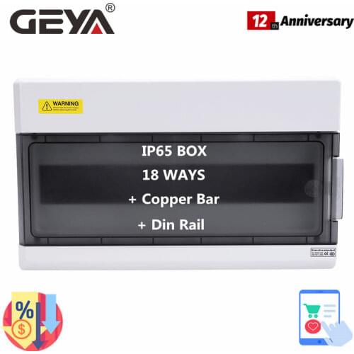 GEYA 18 Way Electric Power Distribution Box Wire Junction Boxes for Circuit Breaker Waterproof IP65 Enclosure with Copper Bar