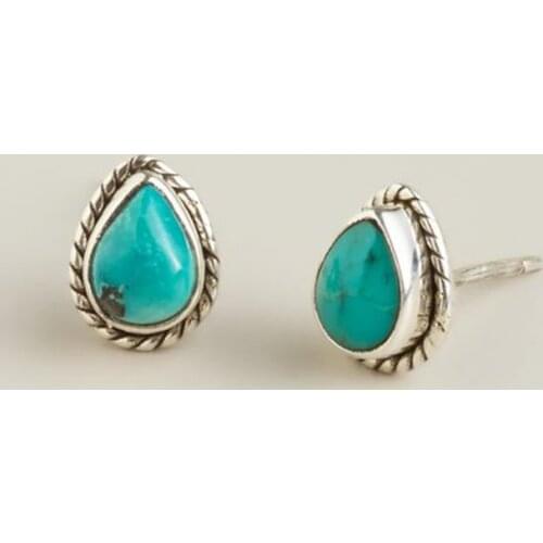 Retro Water Drop Blue Stone Stud Earring Boho Jewelry Sliver Stud Earring For Women Lady Accessories Party Gifts L5C143