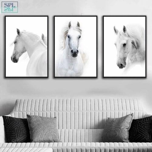 SPLSPL Nordic Home Decor Canvas Painting White Horse Animals Art Printing Living Room Poster Modern Unframed Wall Picture