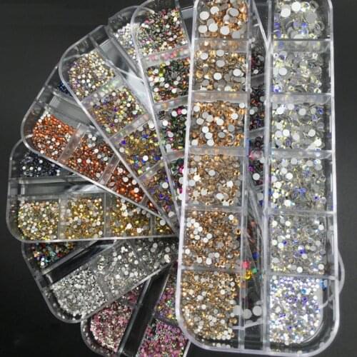 Swarovsky 1440Pcs Multi-Size 12 Grids Crystal AB 3D Nail Art Decorations Gem Stones Nail Jewelry Decoration