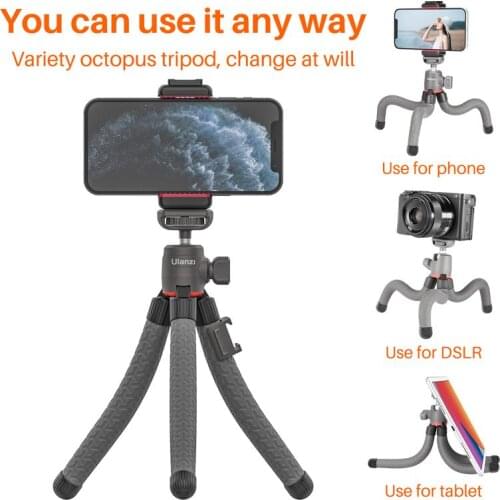 Ulanzi MT-19 Flexible Octopus Tripod for DSLR Smartphone 1/4'' Tripod Monopod With Cold Shoe Phone Holder 360° Adjust Ball Head