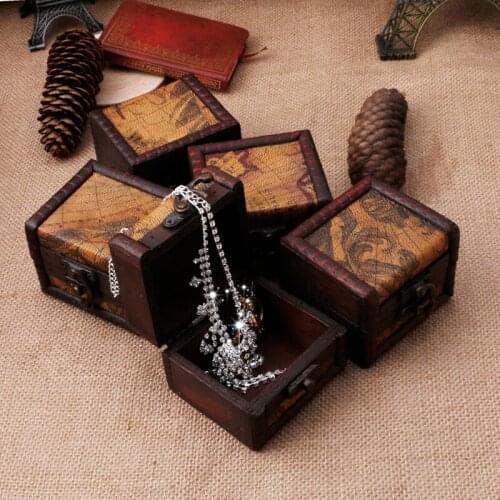 Vintage Wooden Map Storage Box Case Jewellery Cufflinks Chest Small Gift New