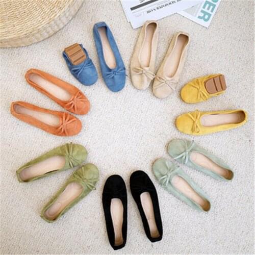 2021 Womens Flat Shoes Ballet Flats Moccasin Woman Butterfly-knot Slip On Soft Sole Loafers Women Flock Ladies Footwear