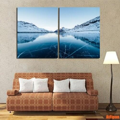 Winter River Snow Mountain Landscape Frameless Painting Print Poster Background Wall Decoration Landscape Print Poster