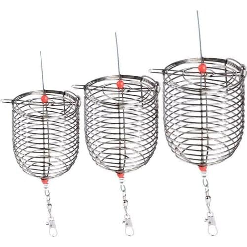 1PC Stainless Steel Fishing Lure Cage S/M/L Baits Cage Fishing Trap with Round Bottom Basket Serves Holder Fishing Tackle