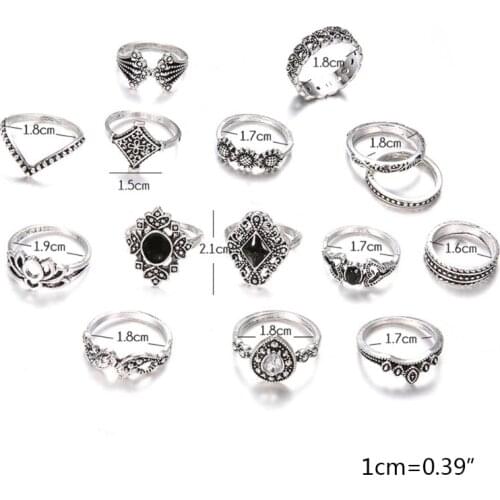 15 Pcs/Set Women Vintage Alloy Hollow out Midi Joint Finger Rings Set Knuckle Ring Jewelry Gifts