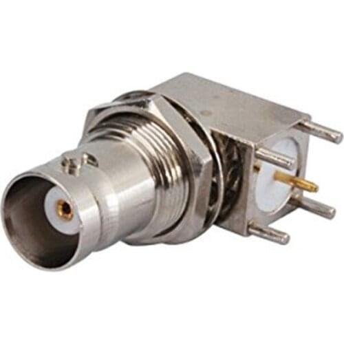 5Pcs BNC Female RF Electrical Wire Terminal Copper Alloy Connector BNC Thru Hole Jack Bulkhead Right Angle PCB Mount