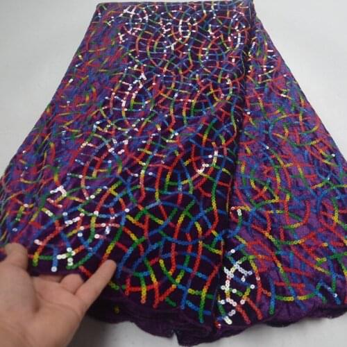 5yards/pc high quality smooth African velvet lace fabric in purple with colorful sequins embroidery for party dress VLP002
