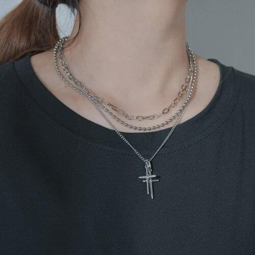 Akizoom Fashion Cross Three Layers Necklace Stainless Steel for Women Adjustable Chain Jewelry Accessories Gift Freeshipping