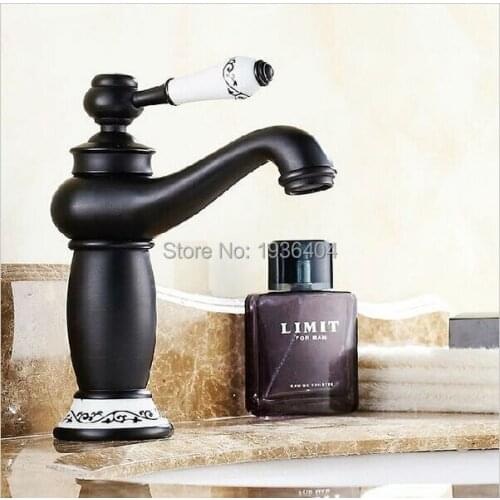 Antique Brass Kitchen Basin Sink Mixer Taps with blue and white porcelain Black Finished Faucet B3231