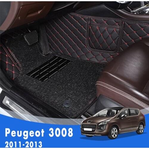 Car Floor Mats For Peugeot 3008 2013 2012 2011 Luxury Double Layer Wire Loop Foot Pedal Carpets Car Accessories Custom Foot Pads