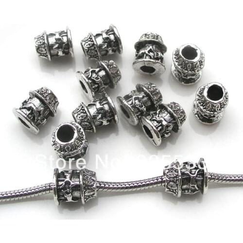 Free shipping 50pcs 10x10mm antique silver whirligig shape big hole charms fit European snake bracelet jewelry DIY