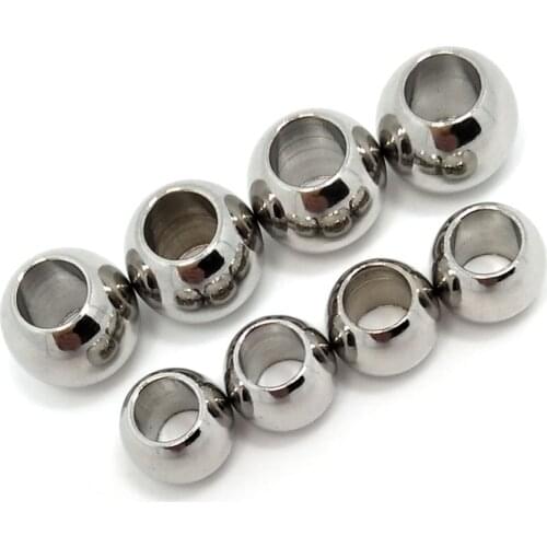 Free Shipping 50pcs 8mm and 10mm Round Stainless Steel Beads Big Hole Charms fit European Bracelet and necklace DIY