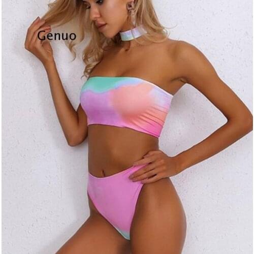 High Waist Bikini 2 Piece Swimwear Women Swimsuit Ladies Printing Triangle Swim Wear Biquini Summer Beach Bathing Suit